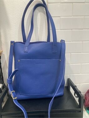 Portland Leather Molino Blue FSCB Tote with Adjustable crossbody Strap